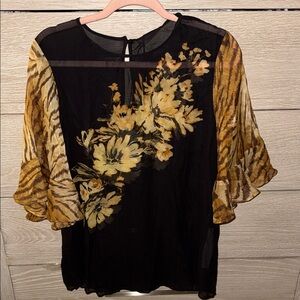 NWT Twin-Set Black and Gold Floral Blouse-46 Italian
